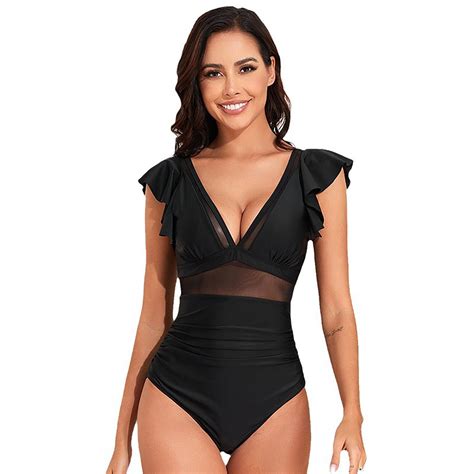 Women One Piece Swimsuits Tummy Control 6 8 10 12 14 High Cut Swimwear