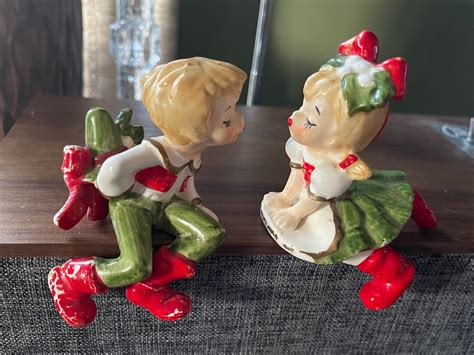 Lefton Rare Christmas Kissing Shelf Sitters Ornament Figurine Etsy