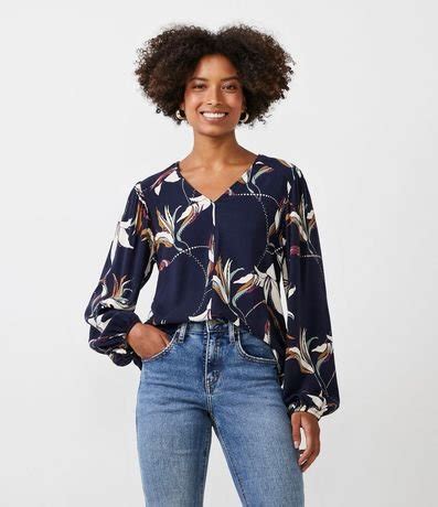 Blusa Manga Larga En Viscosa Con Estampado Floral Renner