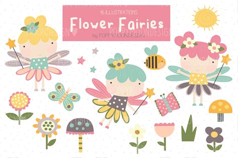 Flower Fairies Clipart Set Graphic By Poppymoondesign · Creative Fabrica