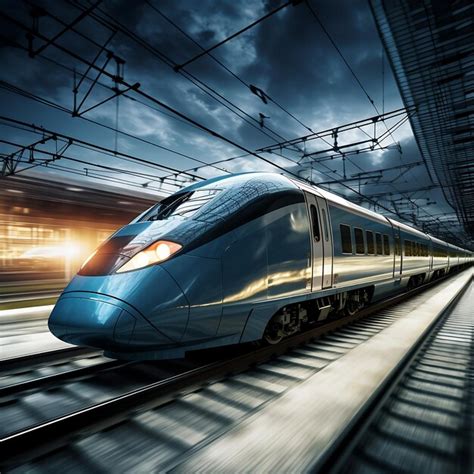 Premium Photo | A highspeed train is rushing along the background of ...