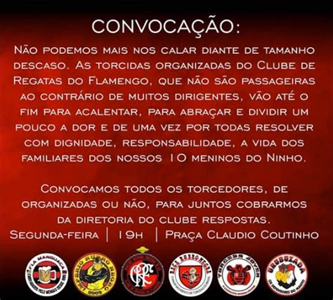 Torcidas organizadas do Flamengo convocam para protesto Não podemos