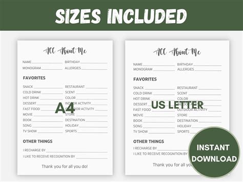 Favorites Survey Coworker Questions Printable Favorite Things Survey