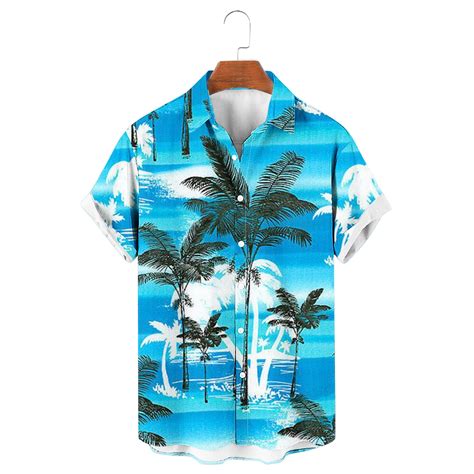 Uublik Tropical Shirts For Men Casual Fashion Turndown Collar Printed