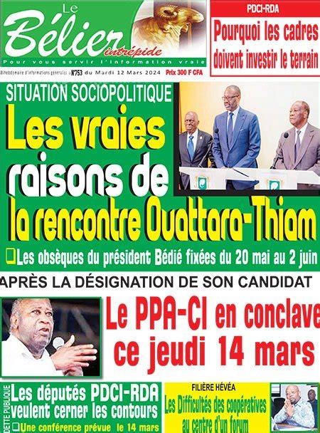 Titrologie de Le Bélier Intrépide N753 du mardi 12 mars 2024 Abidjan