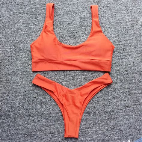 Sexy Thong G String Swimwear Solid Bikinis Women Swimsuit V Neck