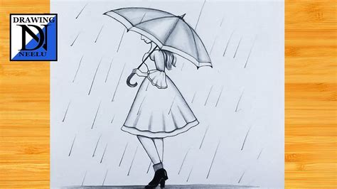 How To Draw A Girl With Umbrella Pencil Sketch For Beginner Step By Step Drawing Easy