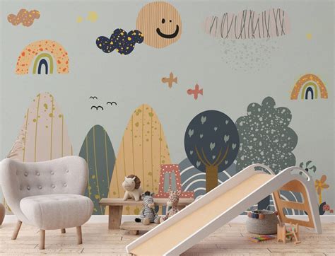 Forest Animals Nursery Wallpaper Kids Wallpaper Peel and - Etsy