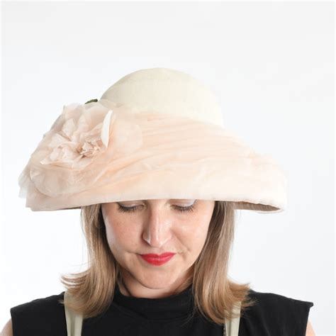 Vintage 1950s Schiaparelli Wide Brim Bone Cream Straw Gem