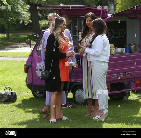 The Cast Of The Only Way Is Essex Filming A Garden Party Scene At Colchester Castle Featuring