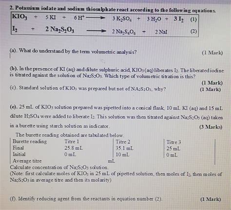 Solved Potassium Iodate And Sodium Thiosulphate React Chegg