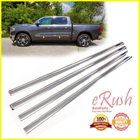 For 2019 2020 Ram 1500 Crew 4dr Chrome Window Sillside Molding Combo