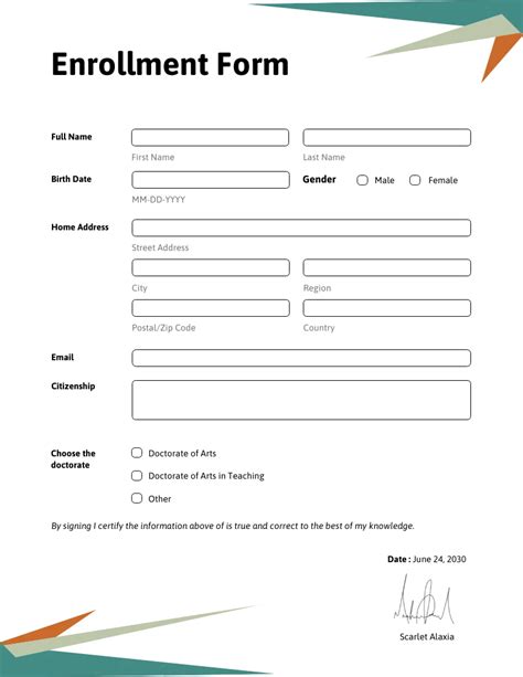 Green And Orange Simple Enrollment Forms Venngage