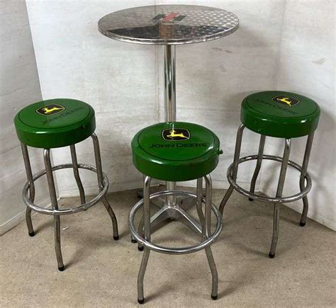 International Harvester Bar Table With 3 John Deere Stools 24 Dia X