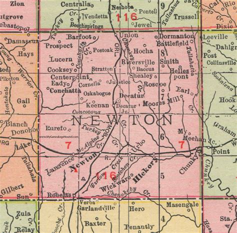 Newton County, Mississippi, 1911, Map, Rand McNally, Decatur, Newton City, Union