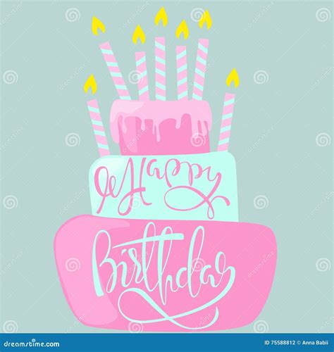 Happy Birthday Card With Cake And Candles Vector Illustration Stock Vector Illustration Of