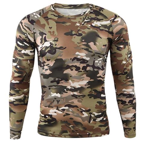 Camiseta T Tica Militar De Manga Longa Masculina Camuflagem Secagem R