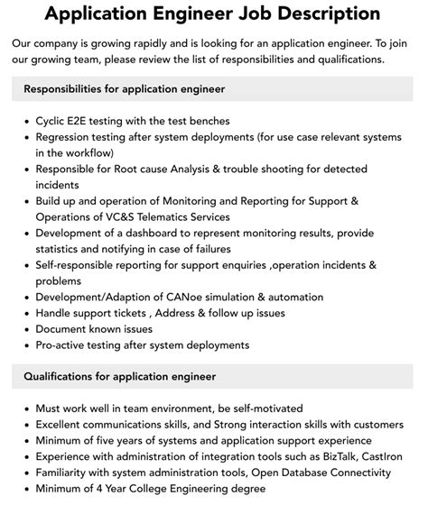 Application Engineer Job Description Velvet Jobs