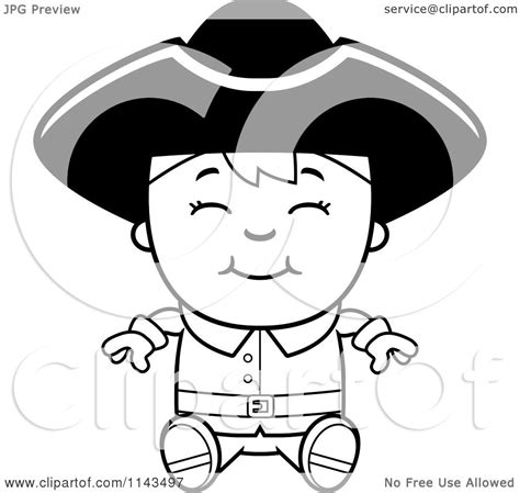 Cartoon Clipart Of A Black And White Colonial Boy Sitting And Smiling