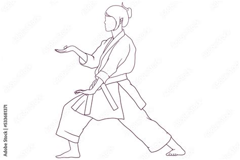 Young Girl Doing Karate Pose Hand Drawn Style Vector Illustration Stock Vector Adobe Stock