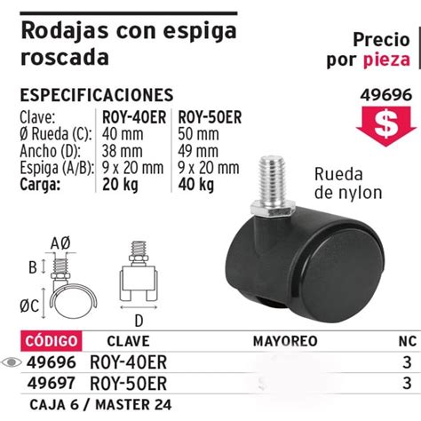 Roy Er Rodaja Tipo Yoyo C Espiga Roscada Mm Fiero Mastersuc