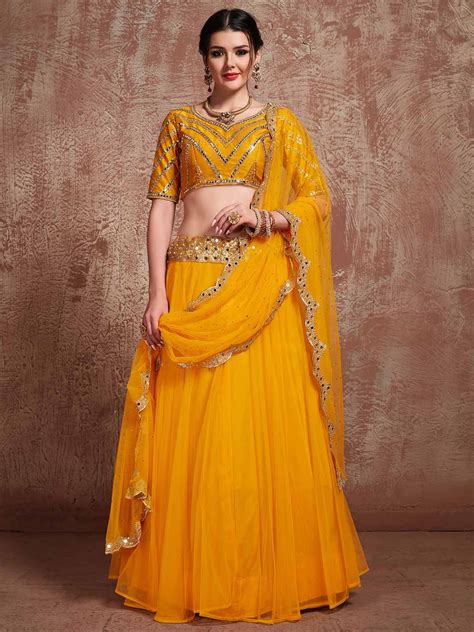 Mastuard Yellow Colour Net Fabric Designer Lehenga Choli