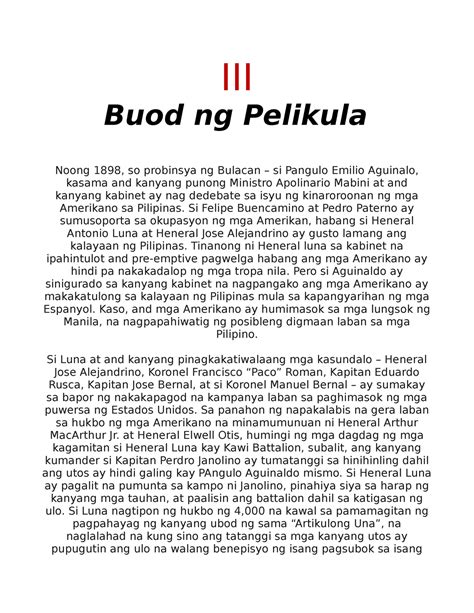 Iii Buod Ng Pelikula Iii Buod Ng Pelikula Noong 1898 So Probinsya Ng