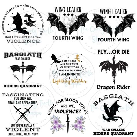 Fourth Wing Digital Design Bundle Svg Png Pdf Wings Book