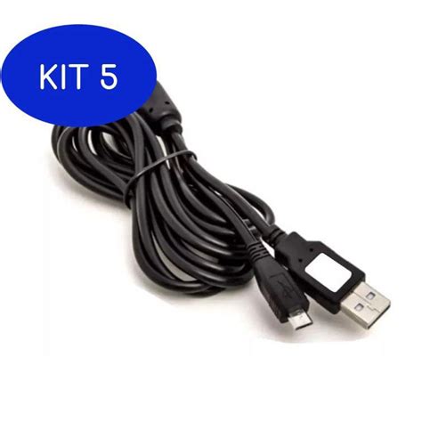 Kit 5 Cabo Alimentação Usb V8 Carregar Controle Ps4 Xbox 2 Metros no