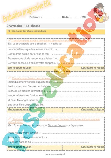 Construire Des Phrases Injonctives Examen Evaluation Progressive Avec La Correction 5eme