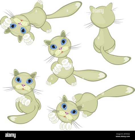 Cat Set Vector Illustration On White Background For Design Stock