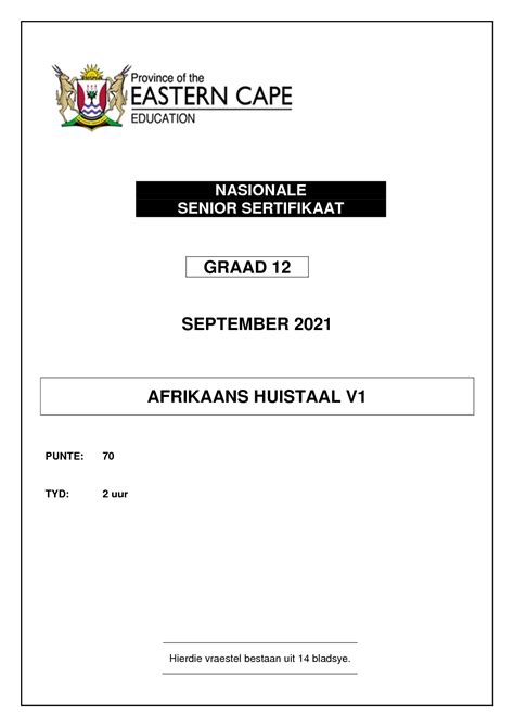 SOLUTION Afrikaans Hl P1 Qp Gr12 Sept 2021 Studypool