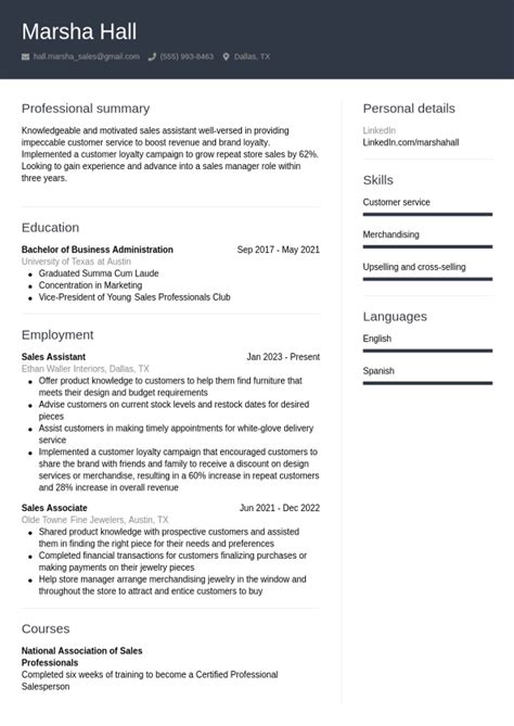 Sales Assistant Resume Example Jobseeker