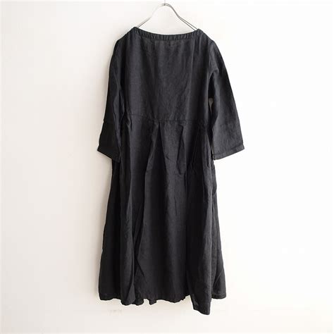 染】ネストローブ Nest Robe リネンノーカラータック切替ワンピース 34 2402 28【72b42】 ナチュラル服古着通販drop