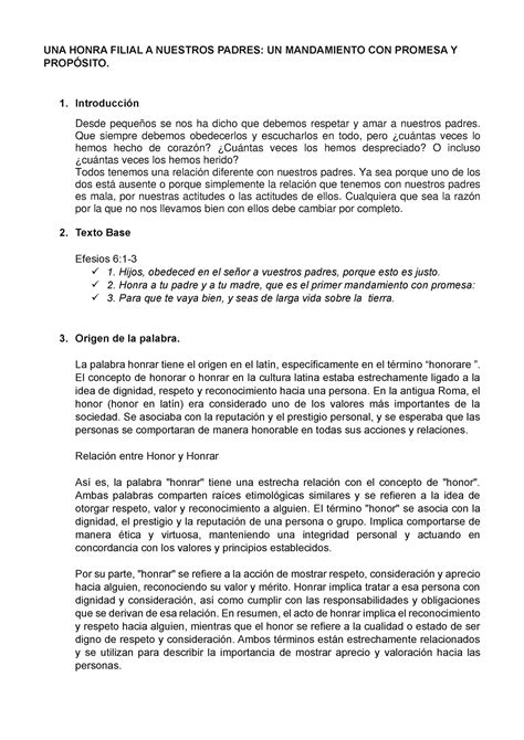 Una Honra Filial A Nuestros Padres Un Mandamiento Con Promesa Y