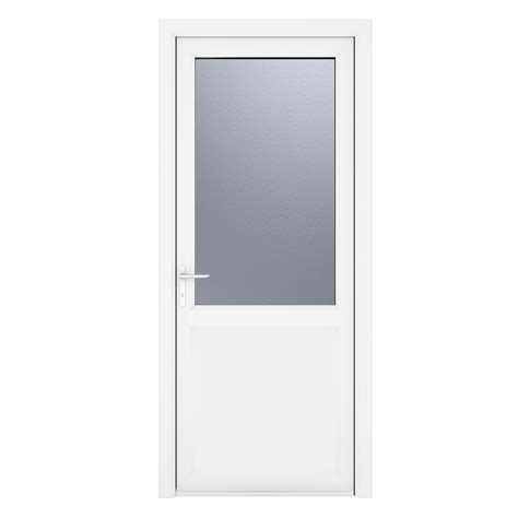 Crystal UPVC White Obscure Single Door Half Glass Half Panel Right Hand