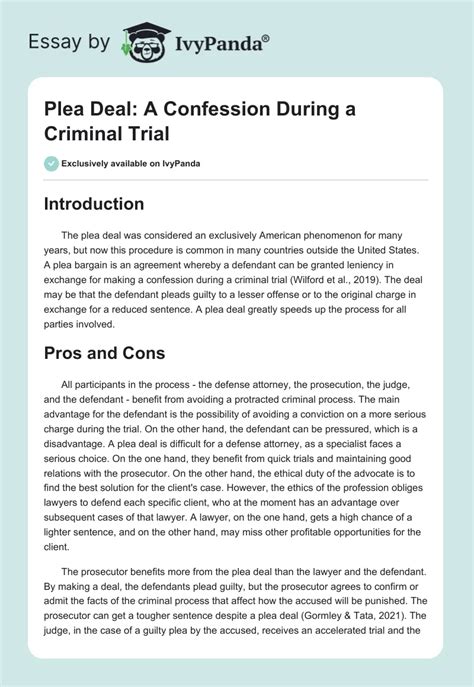 Plea Deal: A Confession During a Criminal Trial - 1193 Words | Essay ...