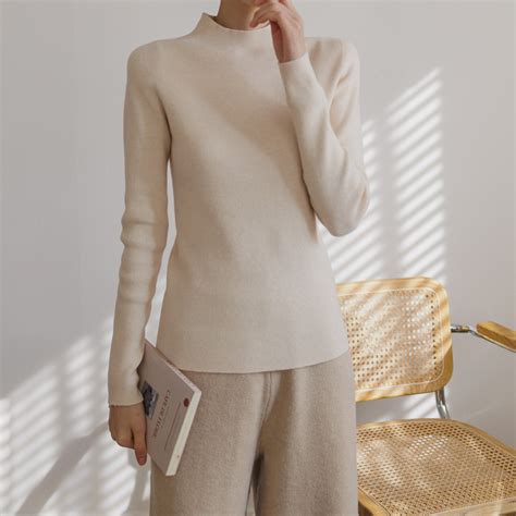 Moon Daily Inner Half Neck Ribbed Knit Turtlenecks And Mock Necks For Women Kooding