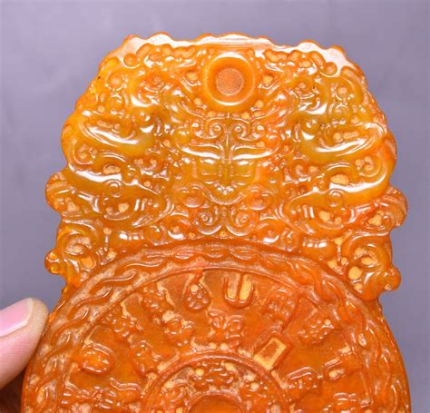 Cm Old Chinese Dynasty Natural Hetian Jade Dragon Pixiu Beast Words