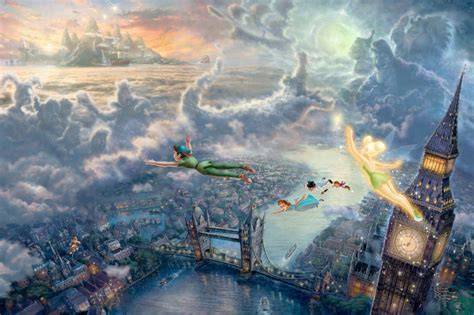 Peter Pan Tinkerbell And The Darlings Flying Over London Wall Etsy