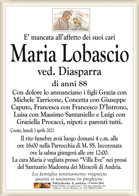 Maria Lobascio Ved Diasparra Corato Necrologi Web