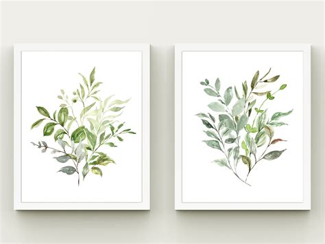 Watercolor Greenery Printable Art Set Digital Download Greenery Art Set Prints Plants Wall Art