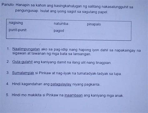 Panuto Hanapin Sa Kahon Ang Kasingkahulugan Ng Salitang