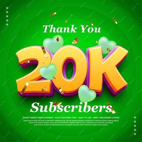 Premium Psd Thank You 20k Subscribers With Editable 3d Style Text Effect