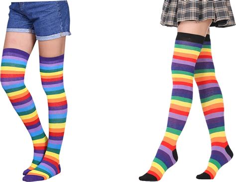 Rainbow Striped Over Knee Novelty Socks Thigh High Stockings For Women