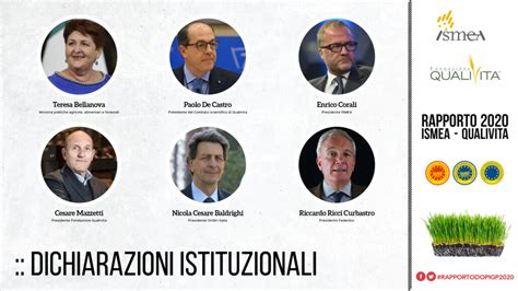 Rapporto Ismea Qualivita 2020 Dichiarazioni Istituzionali