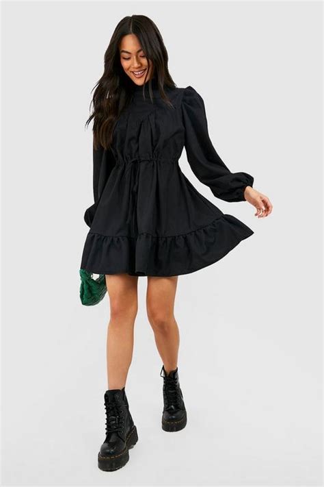 High Neck Tiered Smock Dress Boohoo Uk