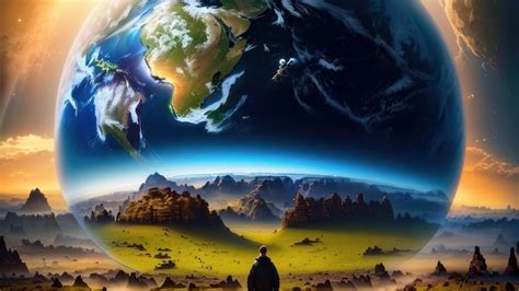 Premium Ai Image A Man Stands In Front Of A Planet With The Earth In