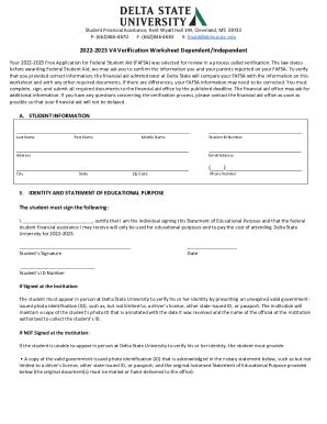 Fillable Online Verification Worksheet Delta State University