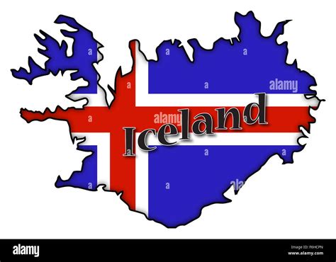 Una Bandera De Islandia En Un Mapa Con Texto Y Una Sombra Aislado Sobre